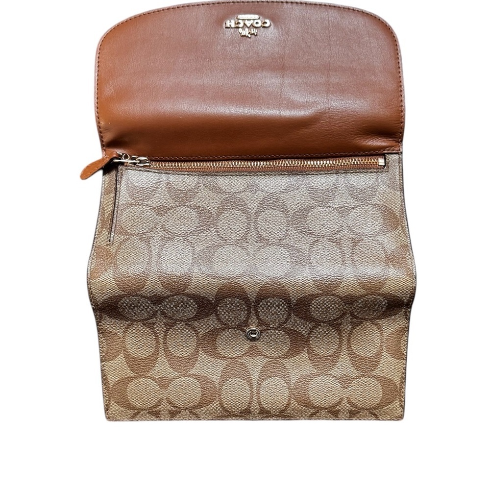 Coach Signature C Logo Slim Envelope in Khaki/Saddle checkbook Fold Long Wallet - Picture 4 of 8